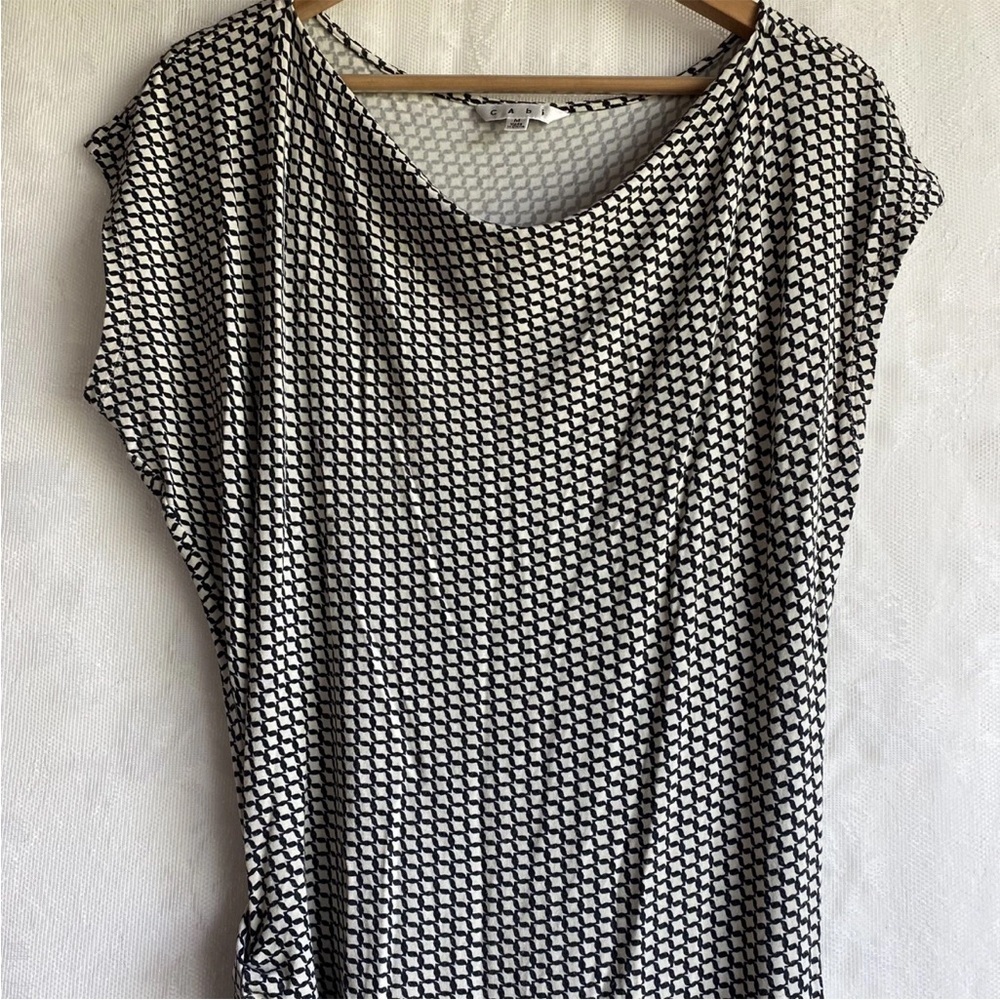 CAbi Monroe Stretch Cowl Neck Black Cream Print Dress Womens Medium M Style #614 - Picture 4 of 7